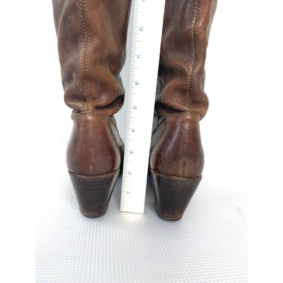 FRYE Women's 7 B Brown Leather Jackie Button Tall Western Riding Boots - Picture 6 of 14